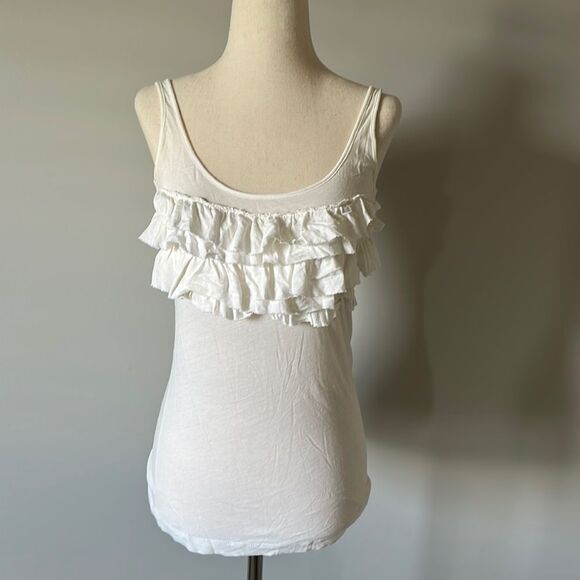 J Crew sz XS white ruffle front tank scoop neck - Picture 1 of 6